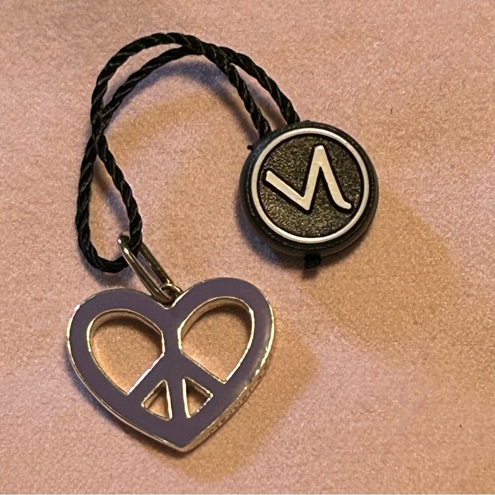 Mejuri & Brianna 925 silver, purple enamel, peace sign heart charm. 1 inch wide